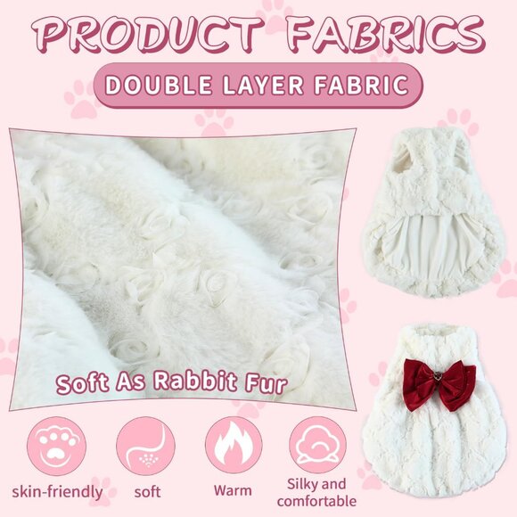 Small Dog Sweaters Dress for Dogs Girl,Faux Fur Cat Coat with Snap-on Closure fo - Picture 4 of 7